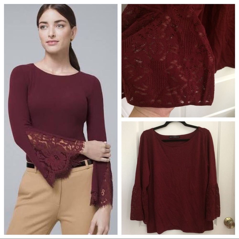 White House Black Market Lace Bell Sleeve Top